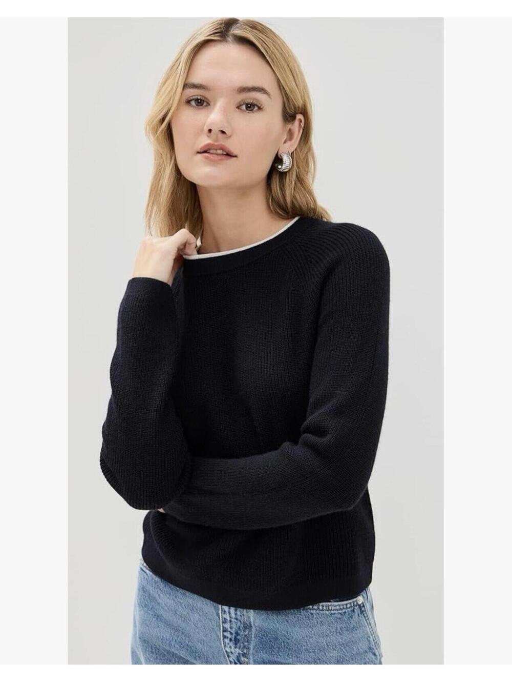 VINCE NWOT Womens Wool-Cashmere Double-Neck Sweater In Coastal Blue-Small